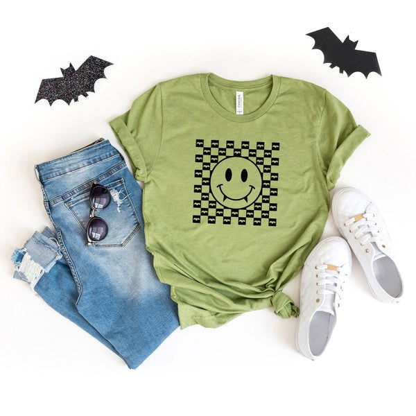 Halloween Bat Smiley Face Short Sleeve Graphic Tee