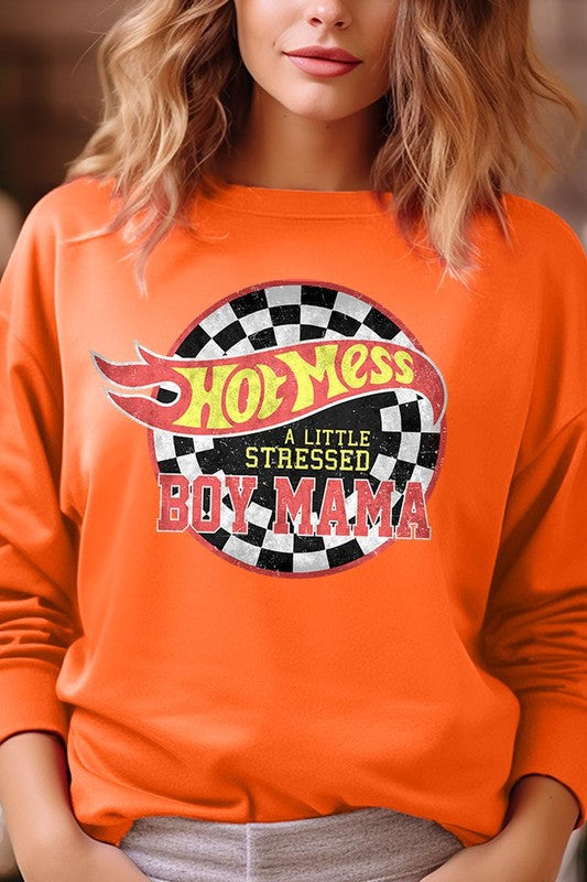 Hot Mess Boy Mama Graphic Fleece Sweatshirts