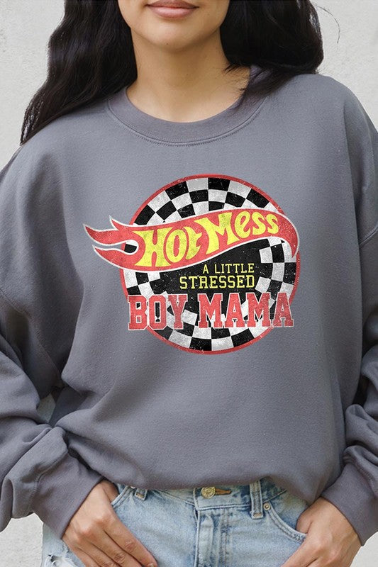 Hot Mess Boy Mama Graphic Fleece Sweatshirts