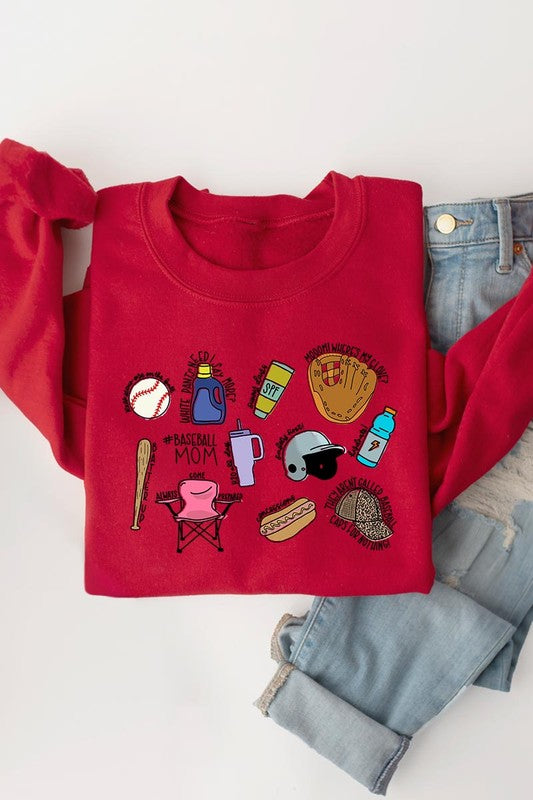 Baseball Mom Essentials Graphic Fleece Sweatshirts