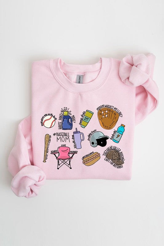 Baseball Mom Essentials Graphic Fleece Sweatshirts
