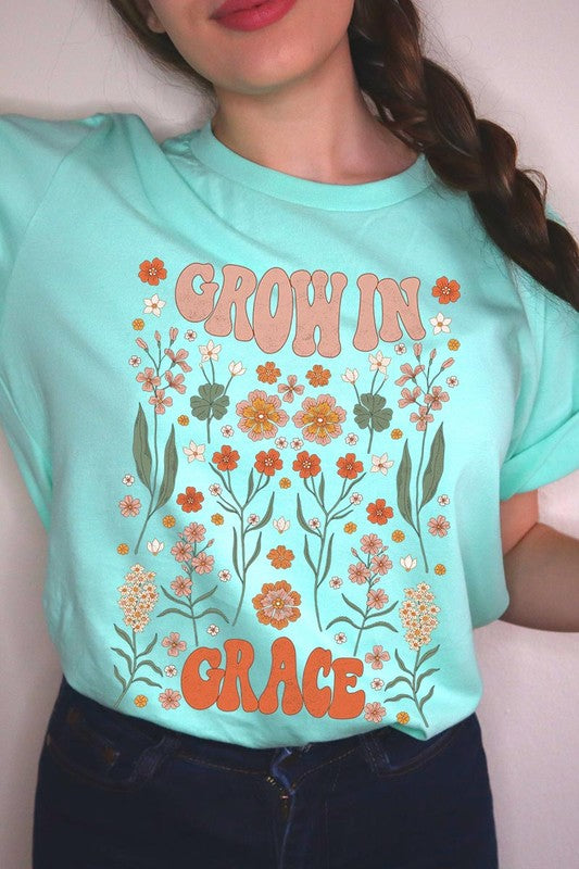 Grow In Grace Floral Christian Graphic T Shirts
