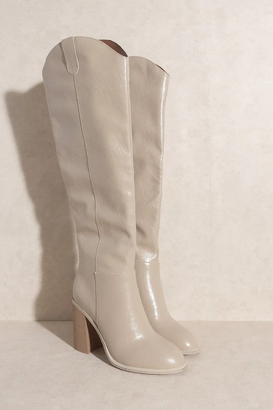 Knee High Western Boots in Taupe