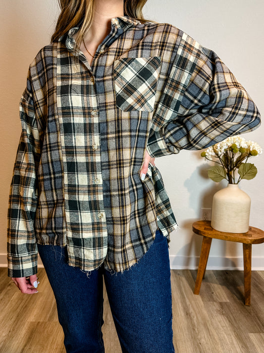 Oversized Flannel with Raw Hem