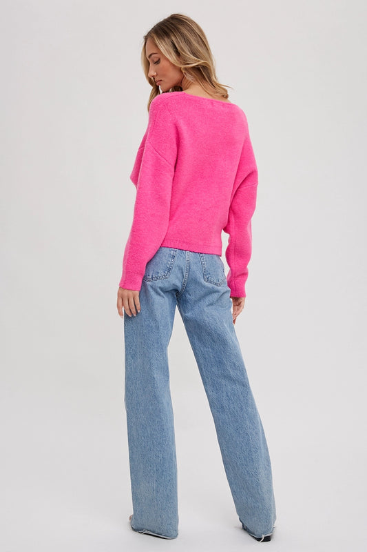 Wrap Knit Sweater in Barbie Pink