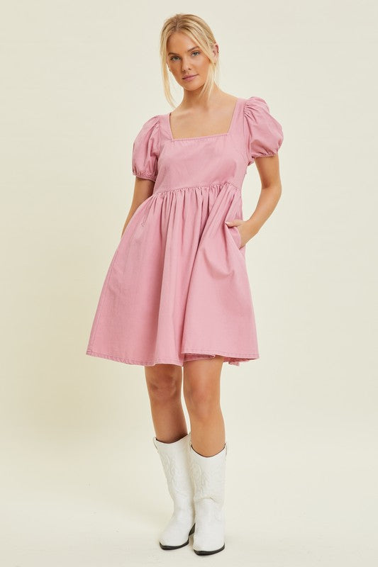 Cotton Babydoll Dress in Pink