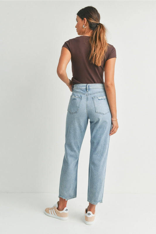 Relaxed Cheeky Distressed Straight Leg Denim Jeans