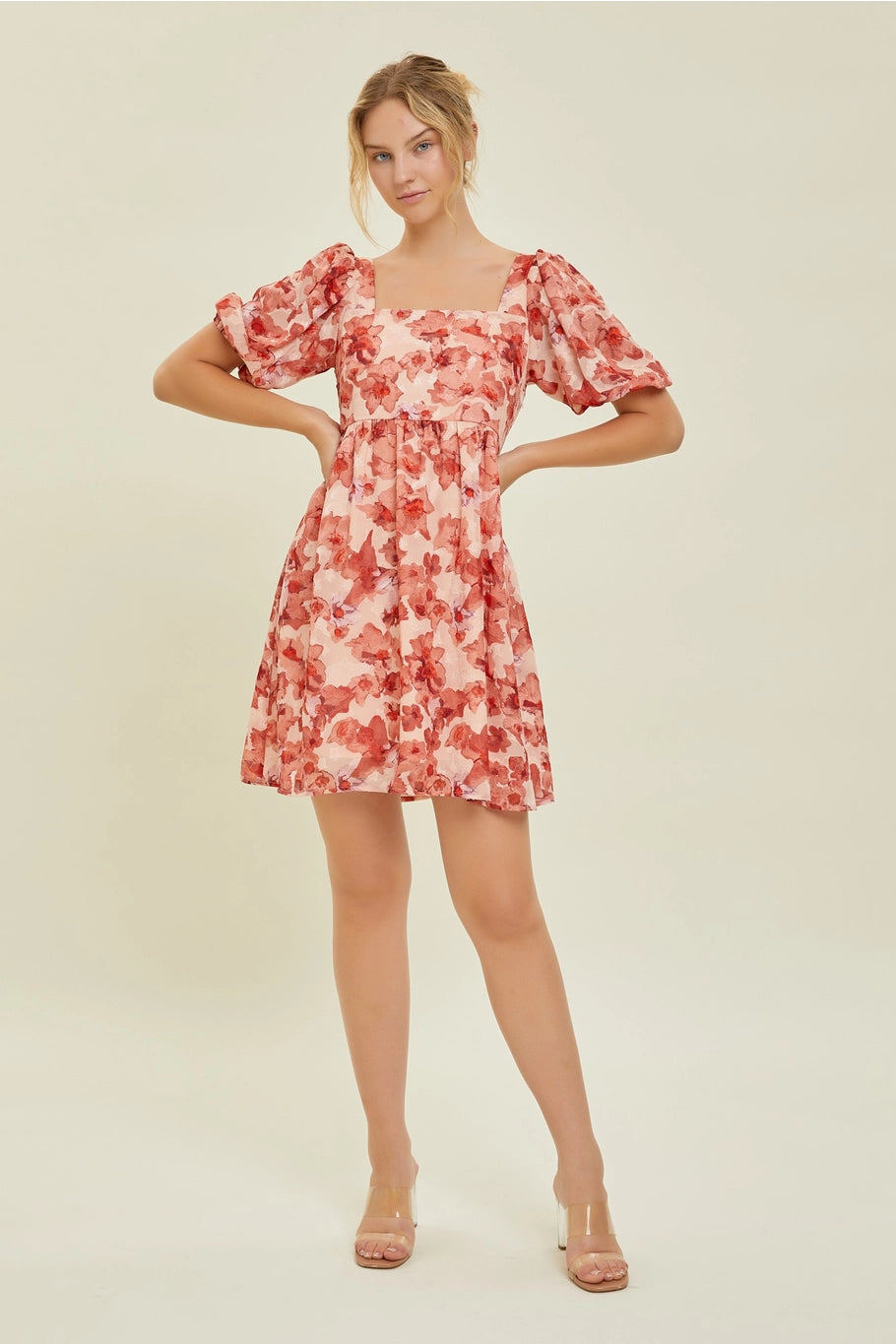 Floral Babydoll Dress in Red/Pink