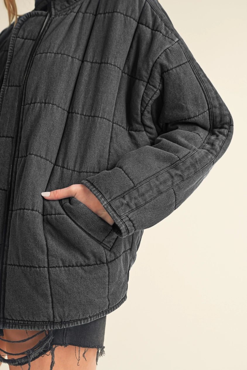 Denim Quilted Jacket in Washed Black
