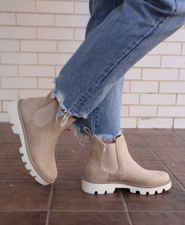 Cream Suede Chunky Bootie